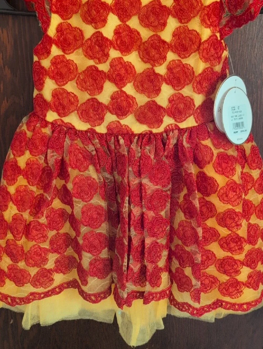Disney Tutu Couture Belle Yellow Dress with Red Rose Appliques